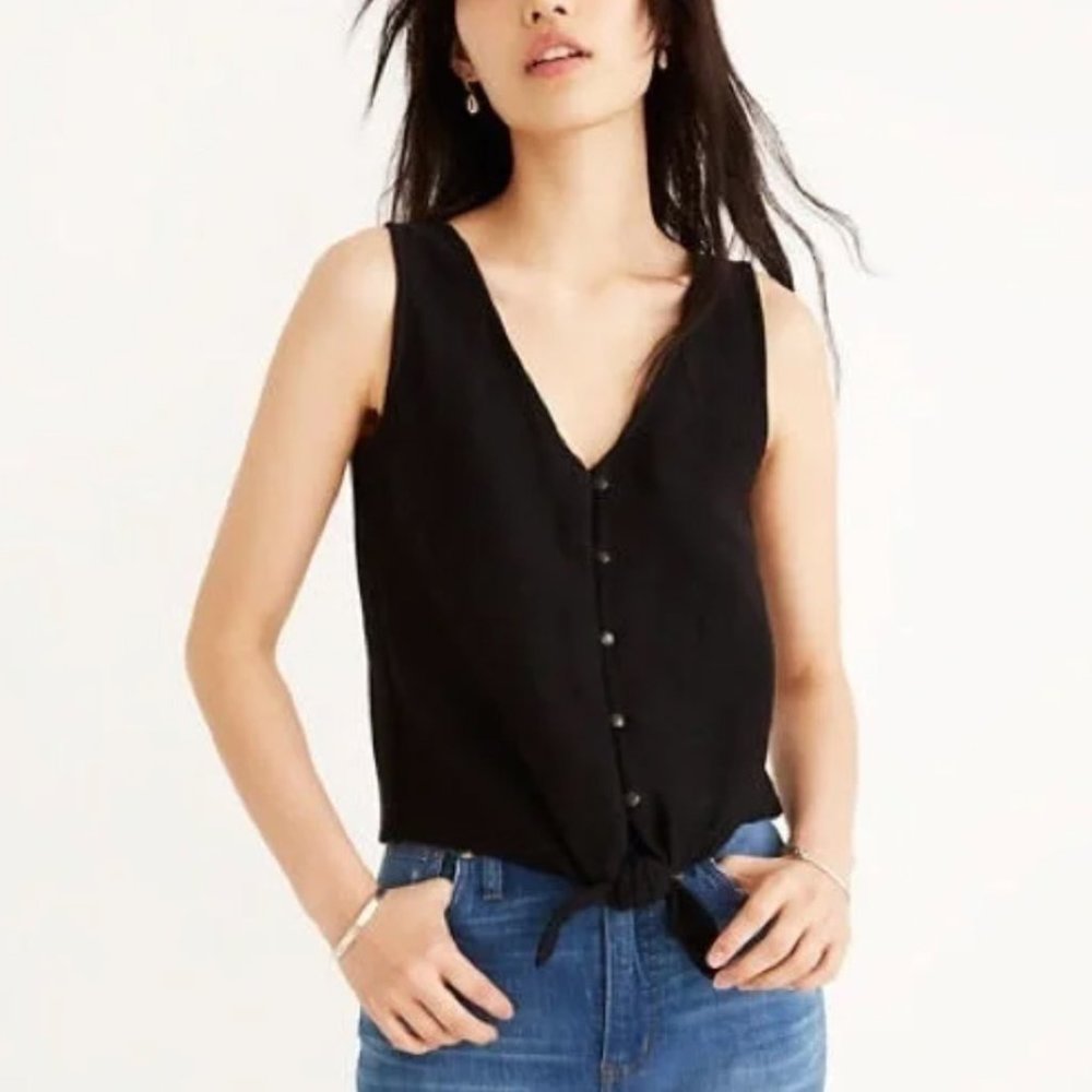 Madewell | Texture & Thread Black Tie-Front Tank Top with Buttons